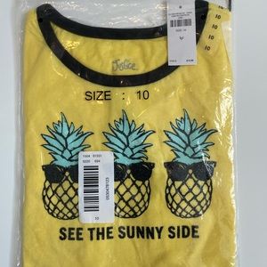 NWT Justice Girls Pineapple Sunglasses Tee Size 10